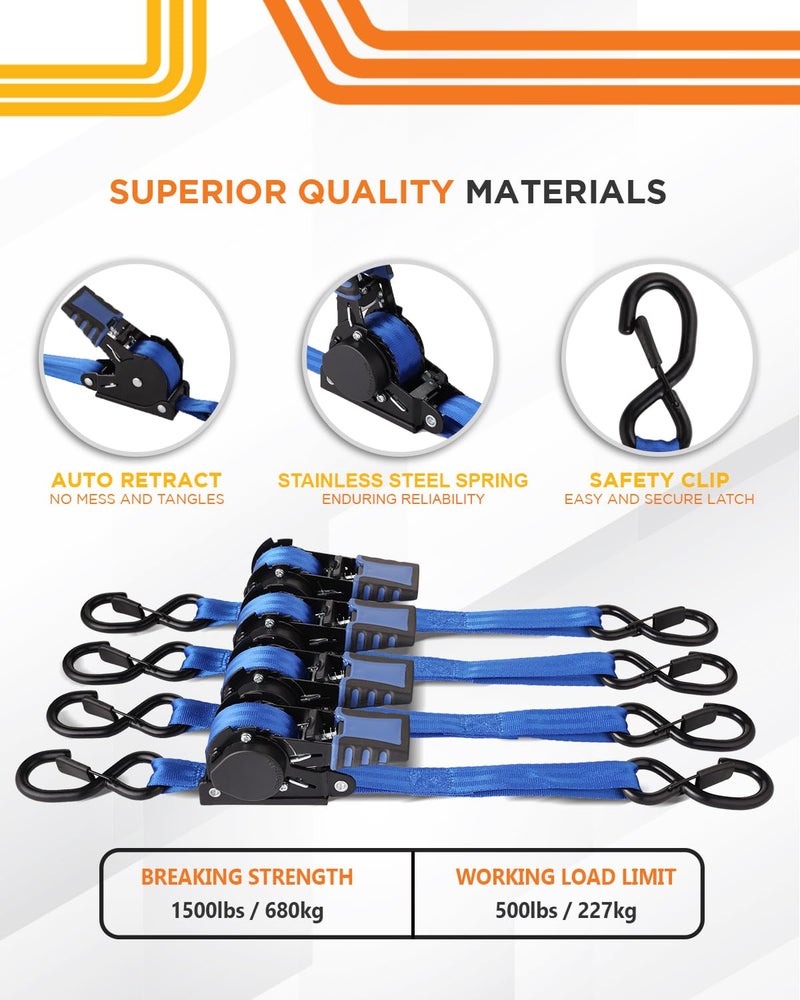 Strapinno أشرطة سقاطة قابلة للسحب من Strapinno بطول 1 × 10 أقدام مع مقابض فولاذية مطلية بالمطاط للدراجات النارية Jetski Kayak بقوة كسر 1 500 رطل/680 كجم - Image 3